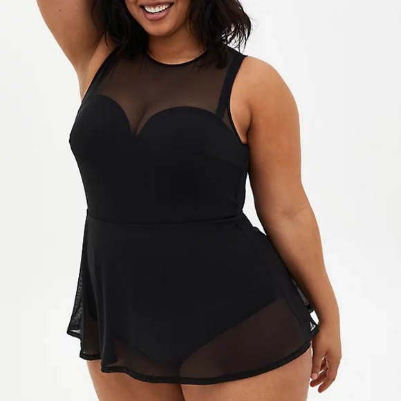 NWT Torrid Black Mesh Peplum Overlay Swimsuit Size 3 - Picture 2 of 7